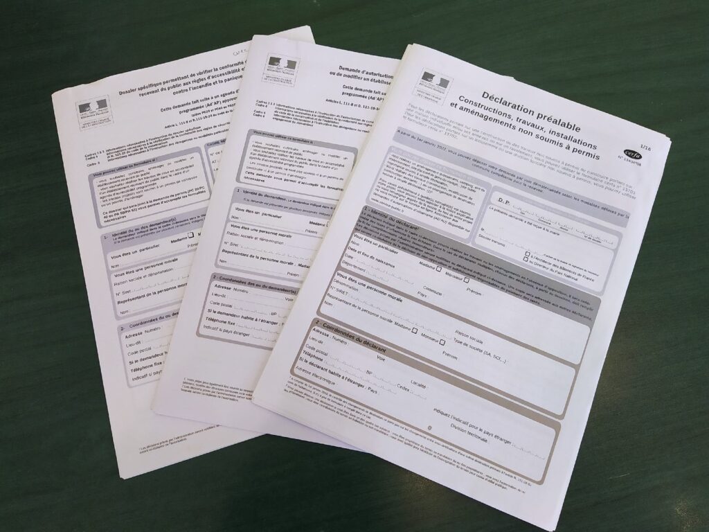Documents administratifs pour les travaux